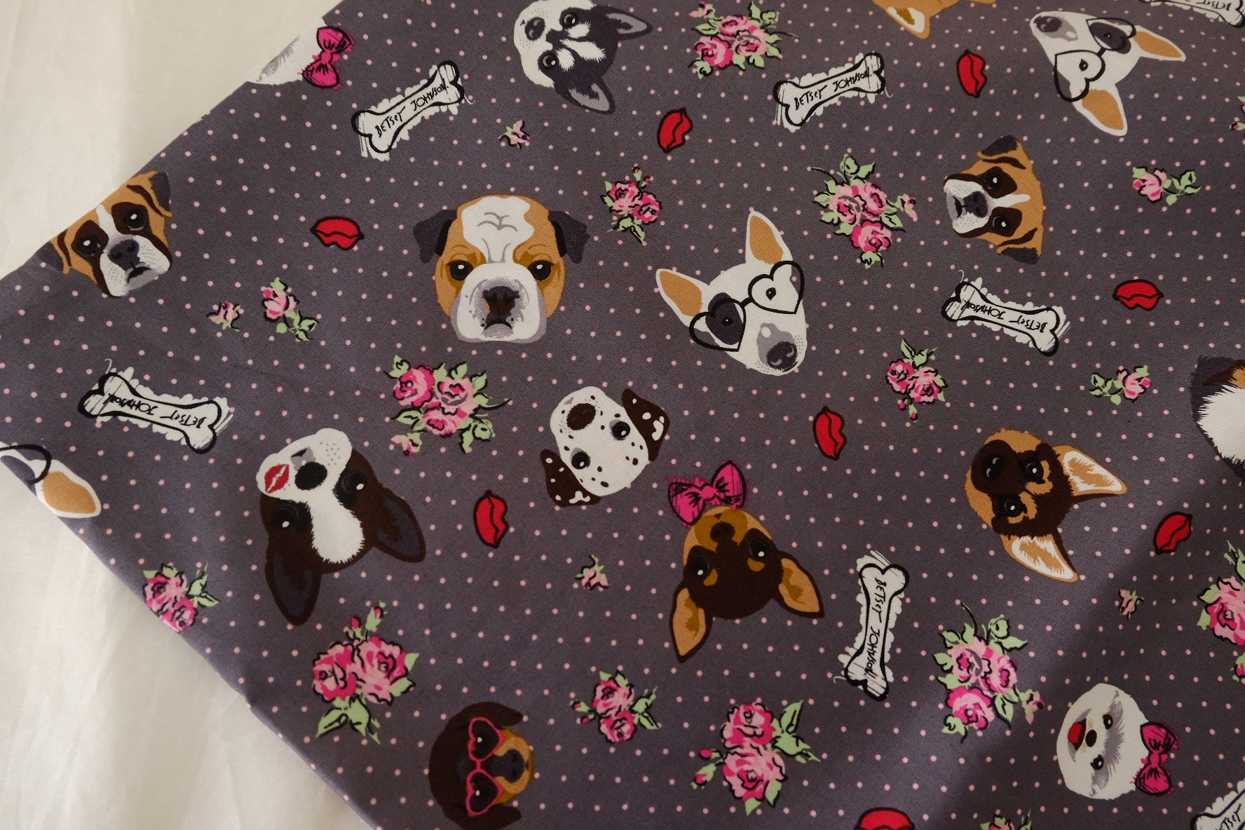 Vintage Puppy Garden Cotton Poplin Fabric – High Thread Count Cotton Print – 2.2 yd