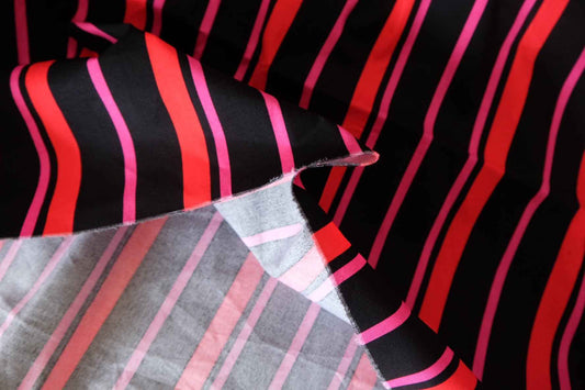 Black & Red Abstract Stripe Cotton Poplin Fabric – Crisp Heavyweight Cotton – 2 yd