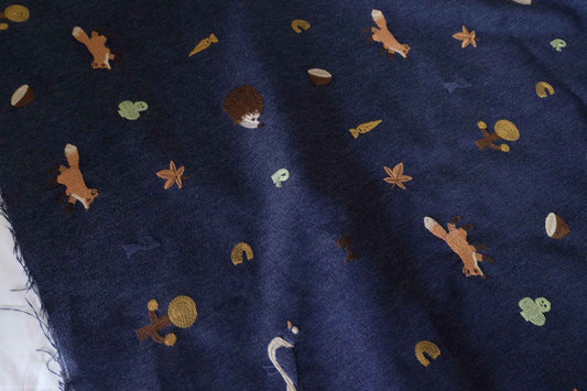 Woodland Embroidered Faux Denim – 1.1 yd