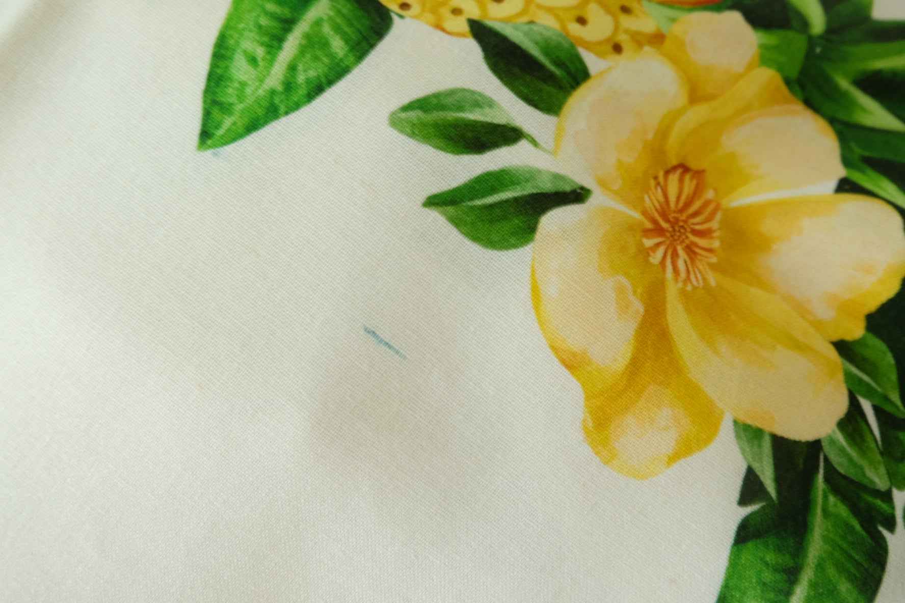 Farm Rio Style Linen Cotton Fabric – Tropical Fruit Floral Placement Print (1.8 yd, 1.45m Width)