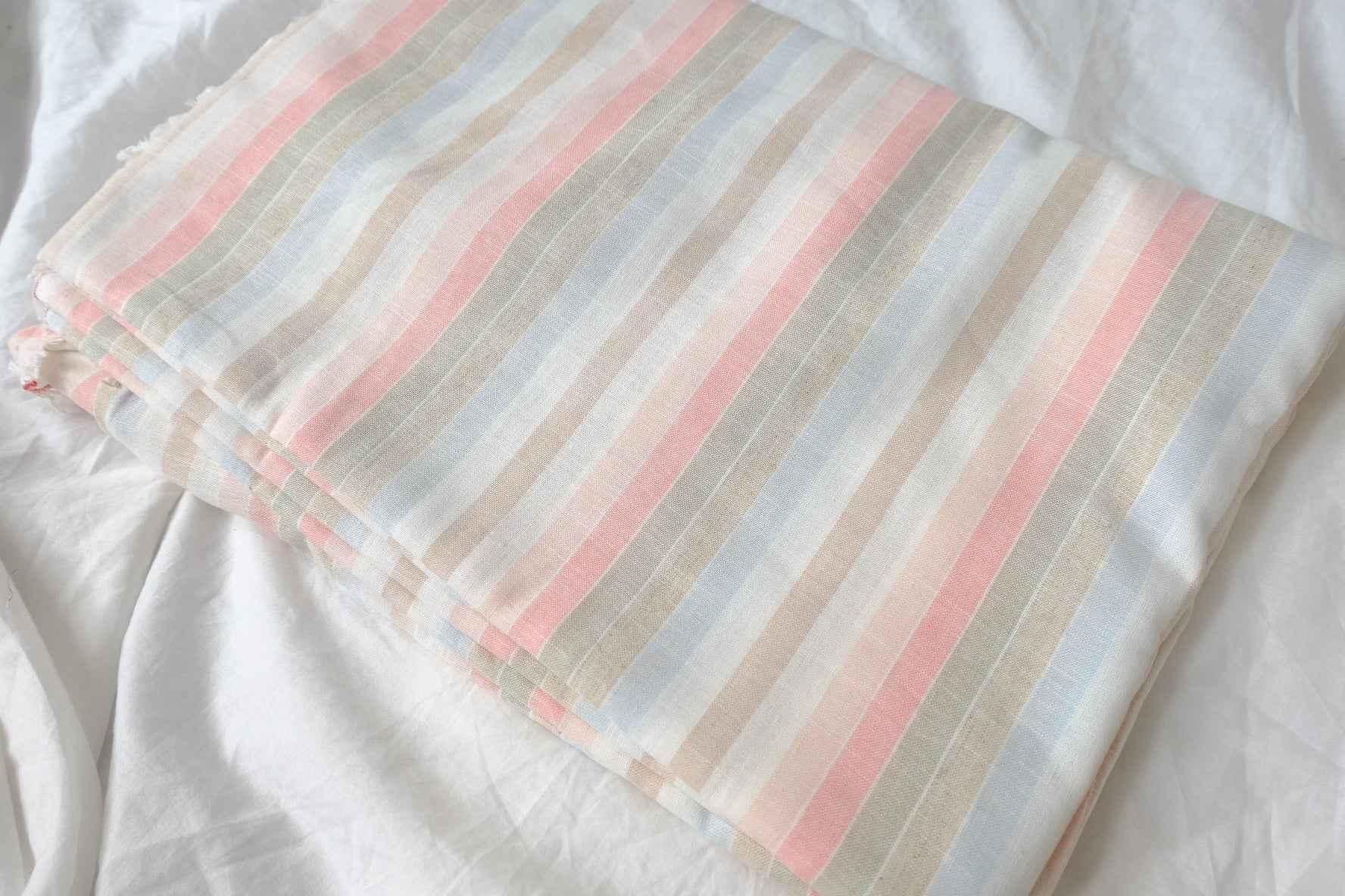 Yarn-Dyed Linen Stripe Fabric, Soft Pastel Multi Stripe, 2.19 Yards