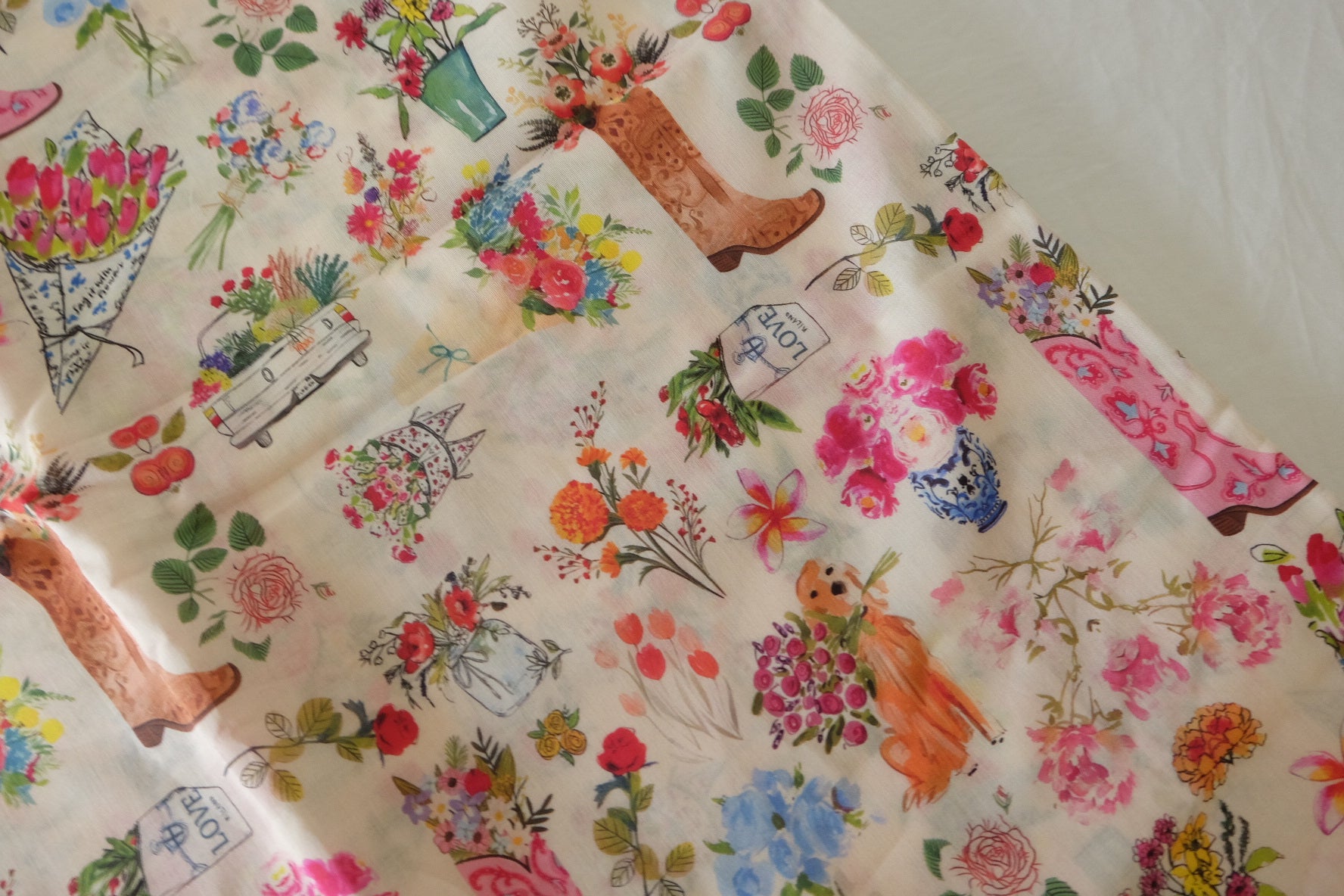 Vintage Illustration Floral Cotton Poplin –1.64 yd