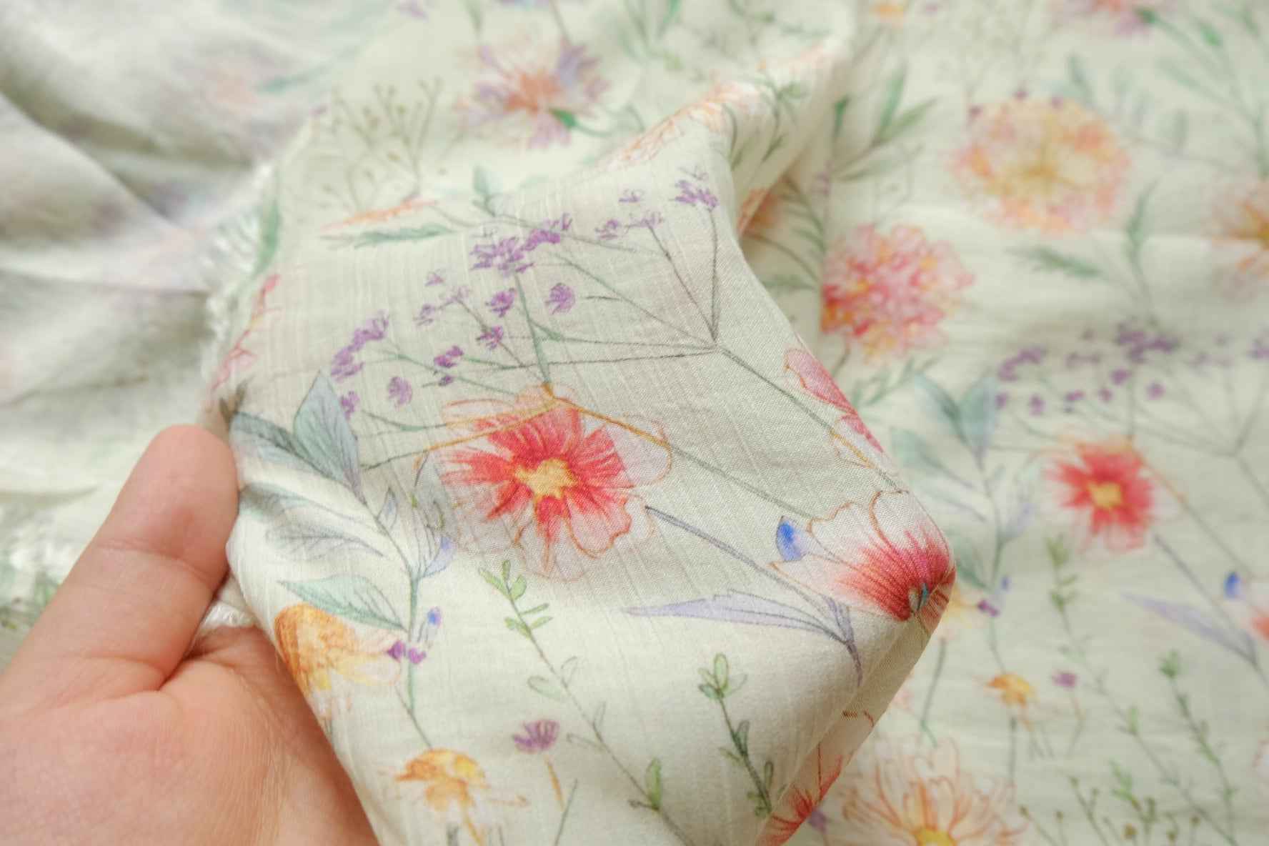 Soft Wildflower Tencel Cotton Fabric, Lightweight Textured Floral, 3.28 Yards / 2.19 Yards