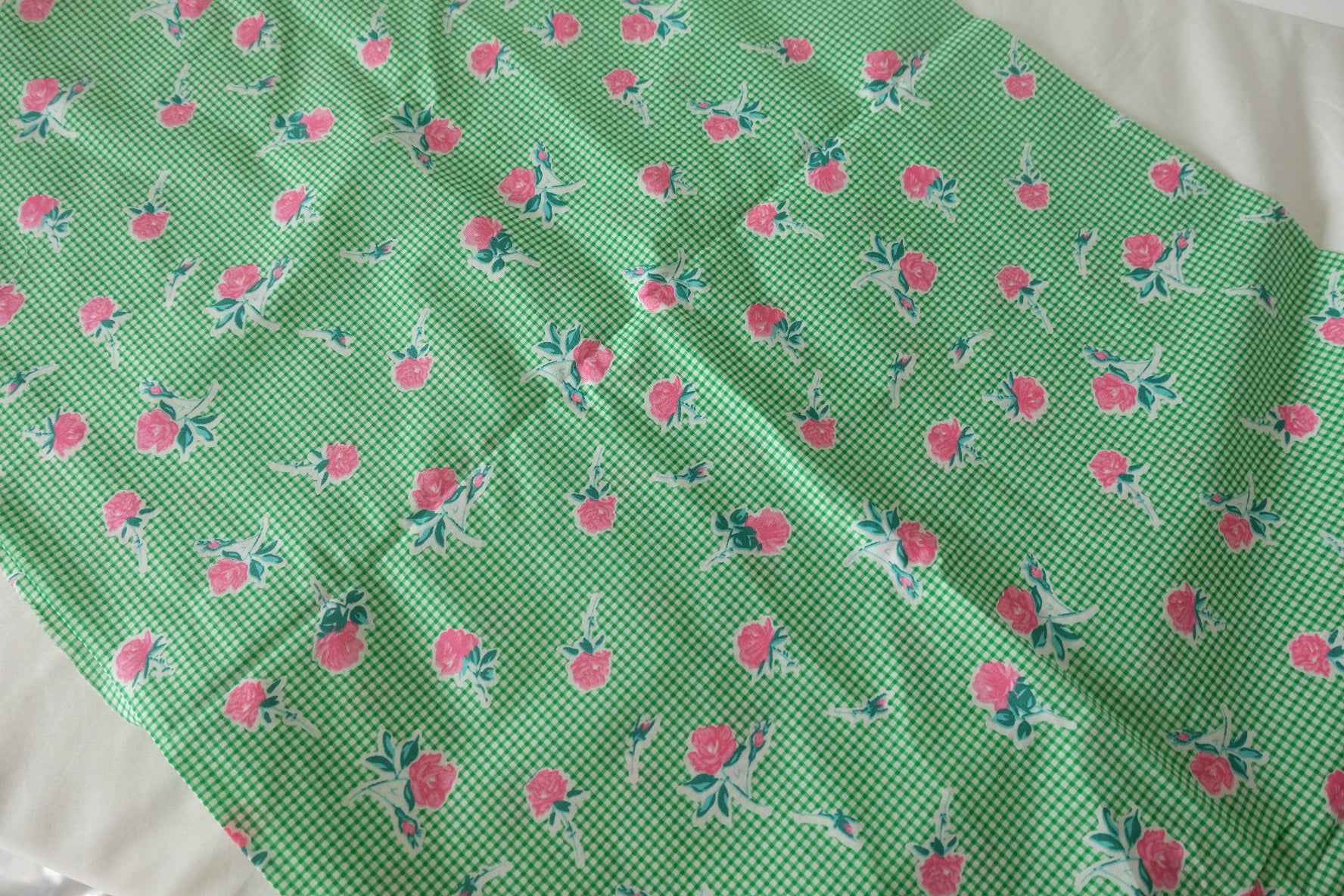 Green Gingham Rose Dense Cotton Poplin Fabric – 2.2 Yards