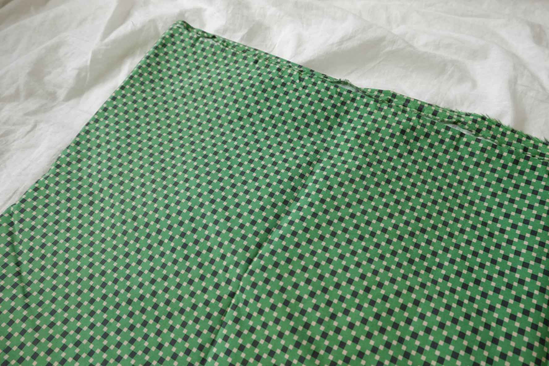 Korean Green Gingham Cotton Poplin Fabric - 2.19 yd