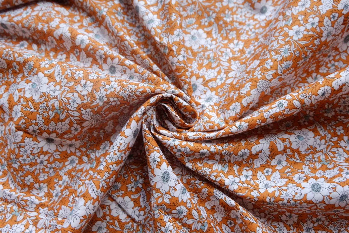 Orange Ditsy Floral Cotton Poplin — 3.3 yd