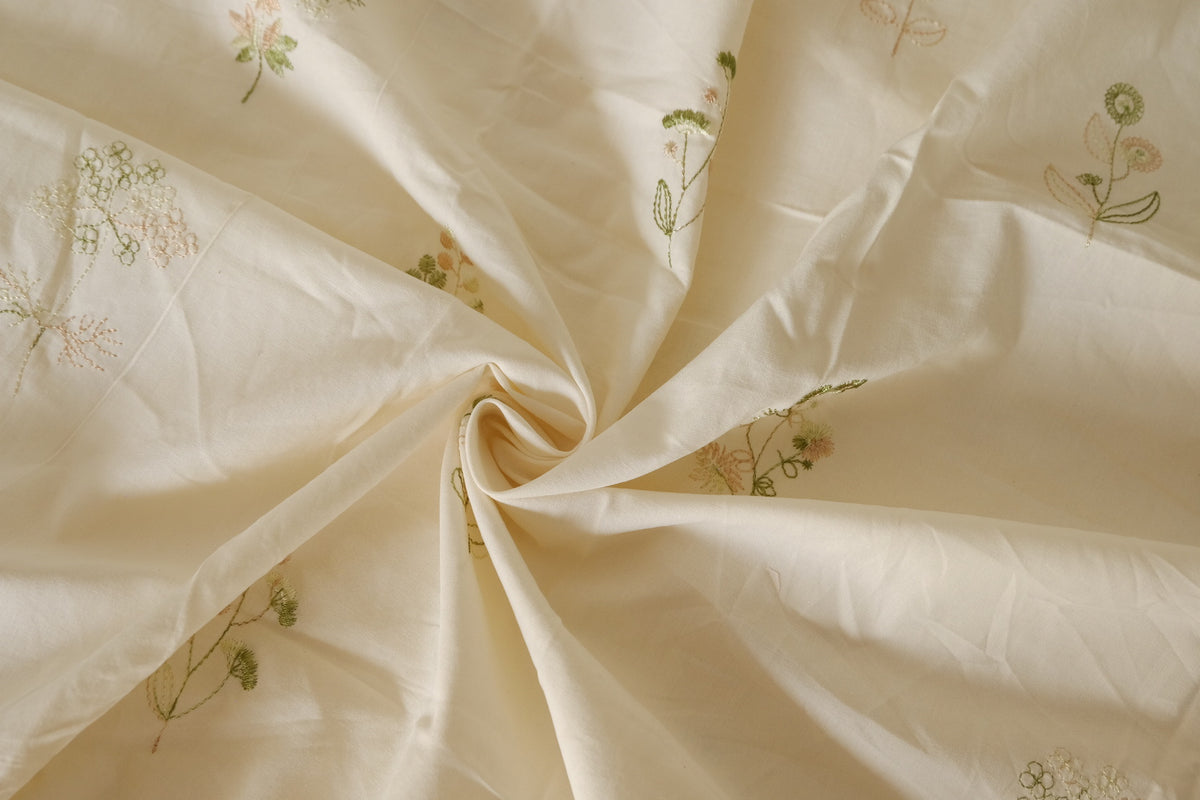 Washed Cotton Poplin with Tiny Floral Embroidery – 3.3 yd