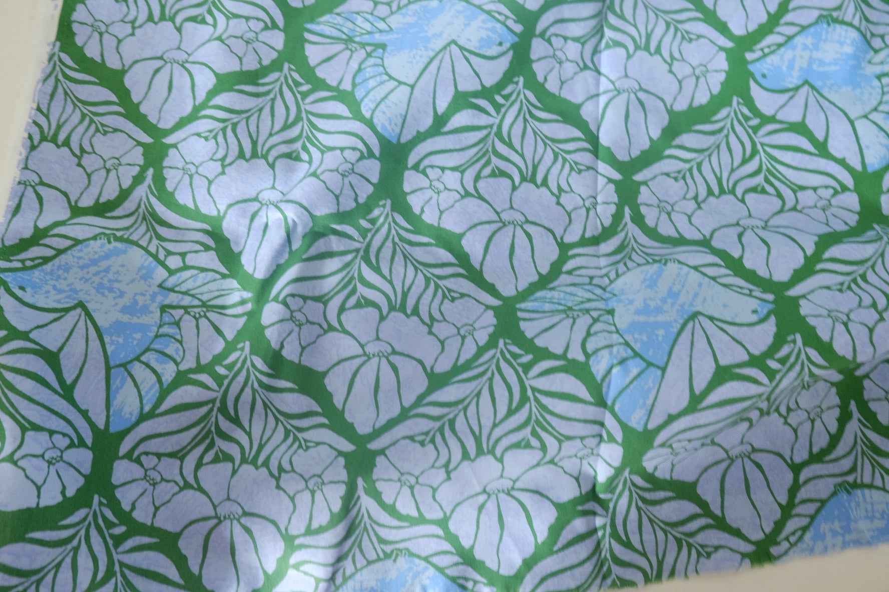 Blue Green Botanical Cotton Poplin Fabric – 3.3 Yards