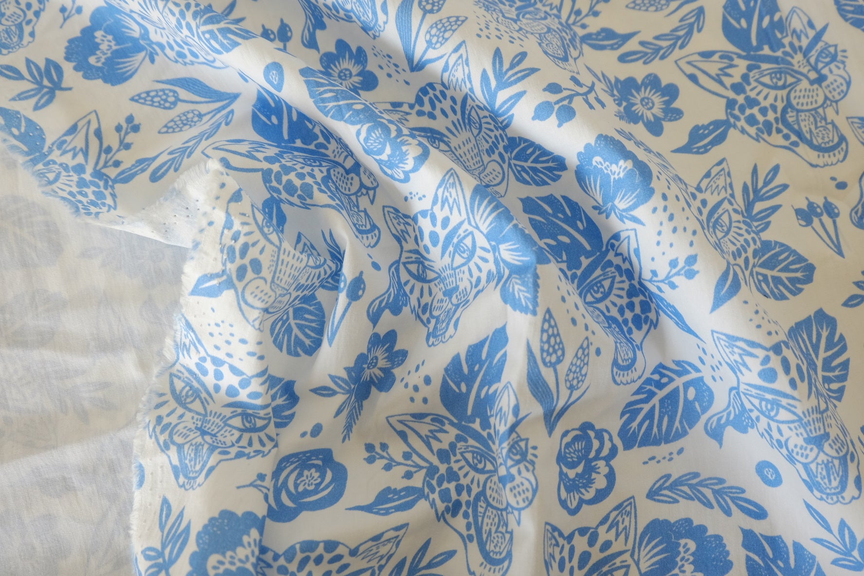Blue Leopard Floral Print Lightweight Cotton Fabric – 2.19 yd Piece