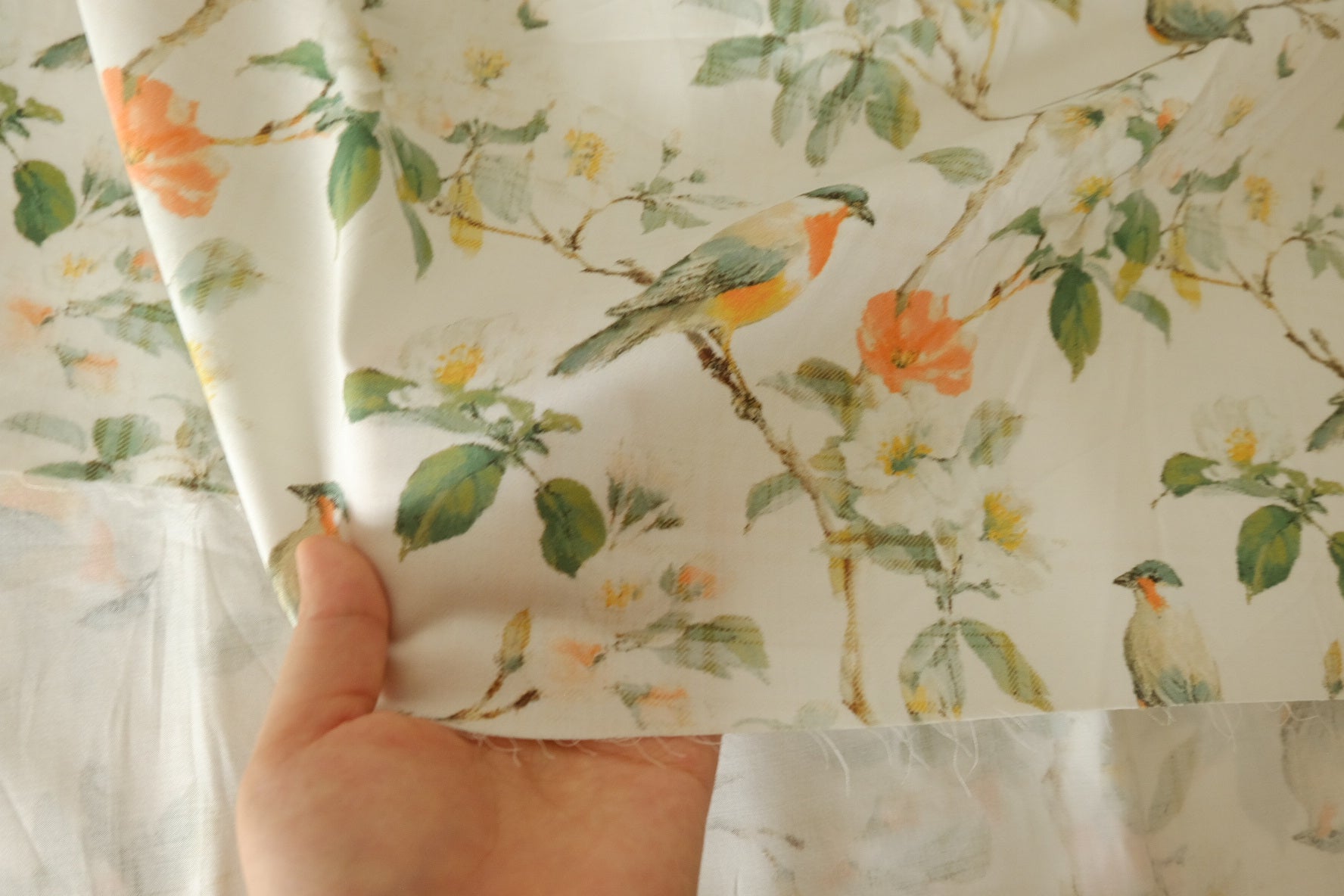 Bird Blossom Dense Cotton Sateen Fabric - 3.3 yd