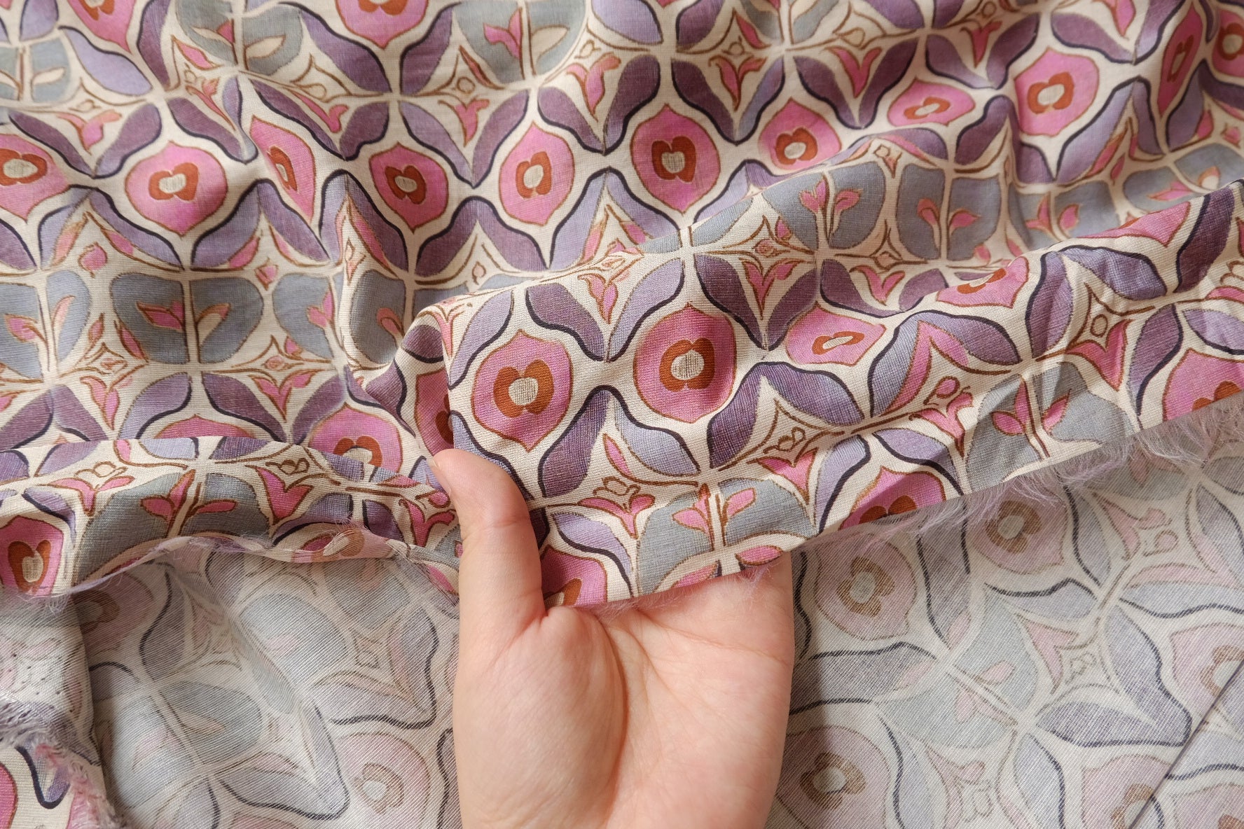 Pink Tile Floral Cotton-Nylon Shirting Fabric — 2.19 yd