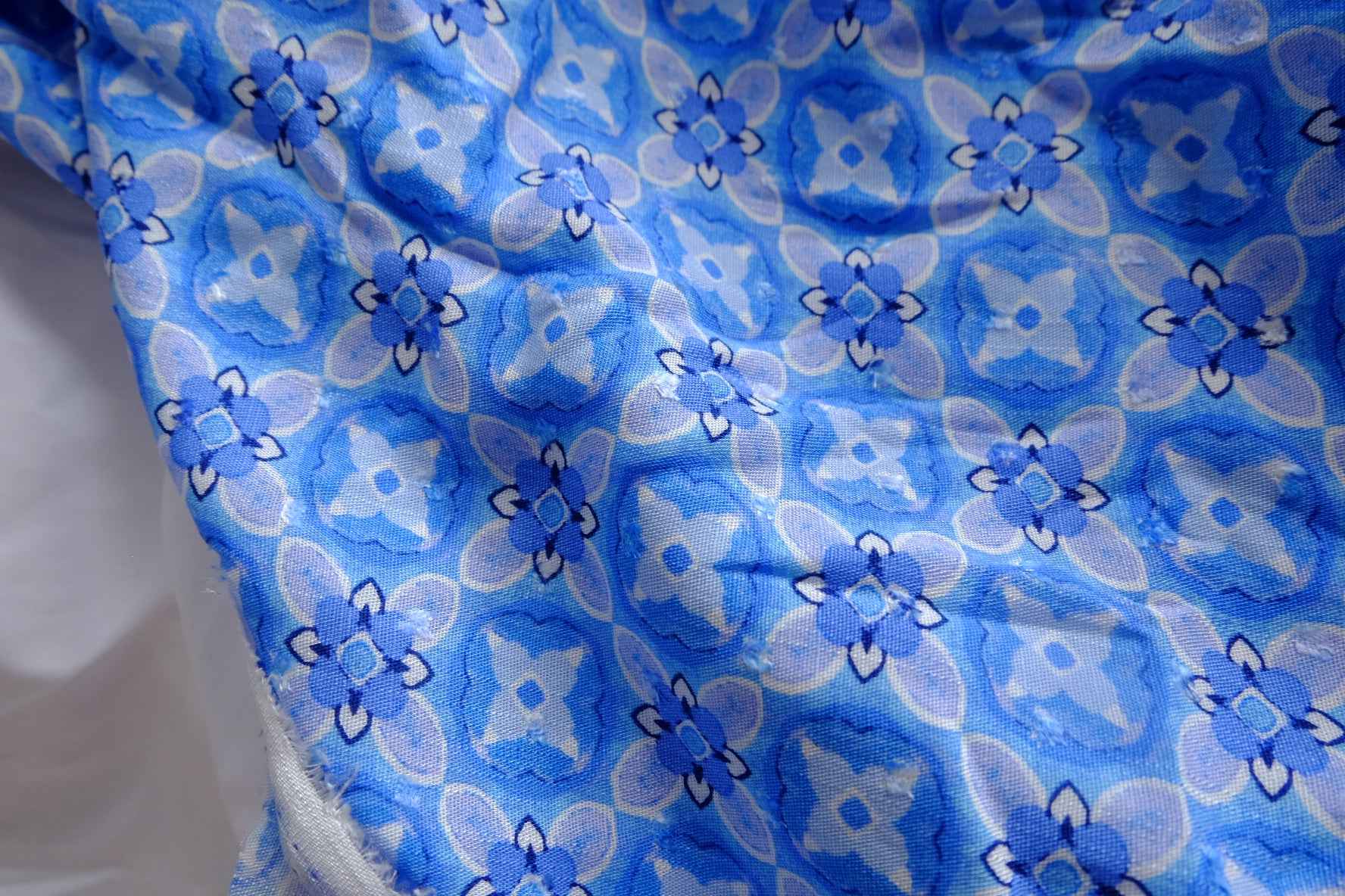 Blue Floral Lyocell-Linen Blend Fabric - 3.28 yd