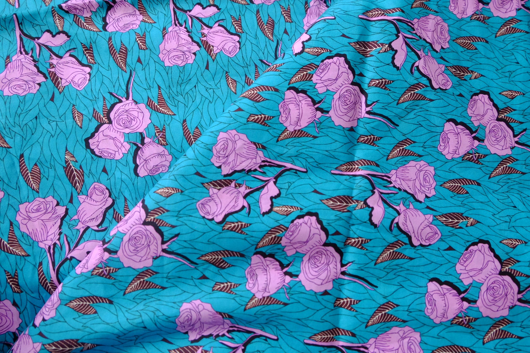 Teal Purple Rose Cotton Lawn Fabric - 2.30 yd