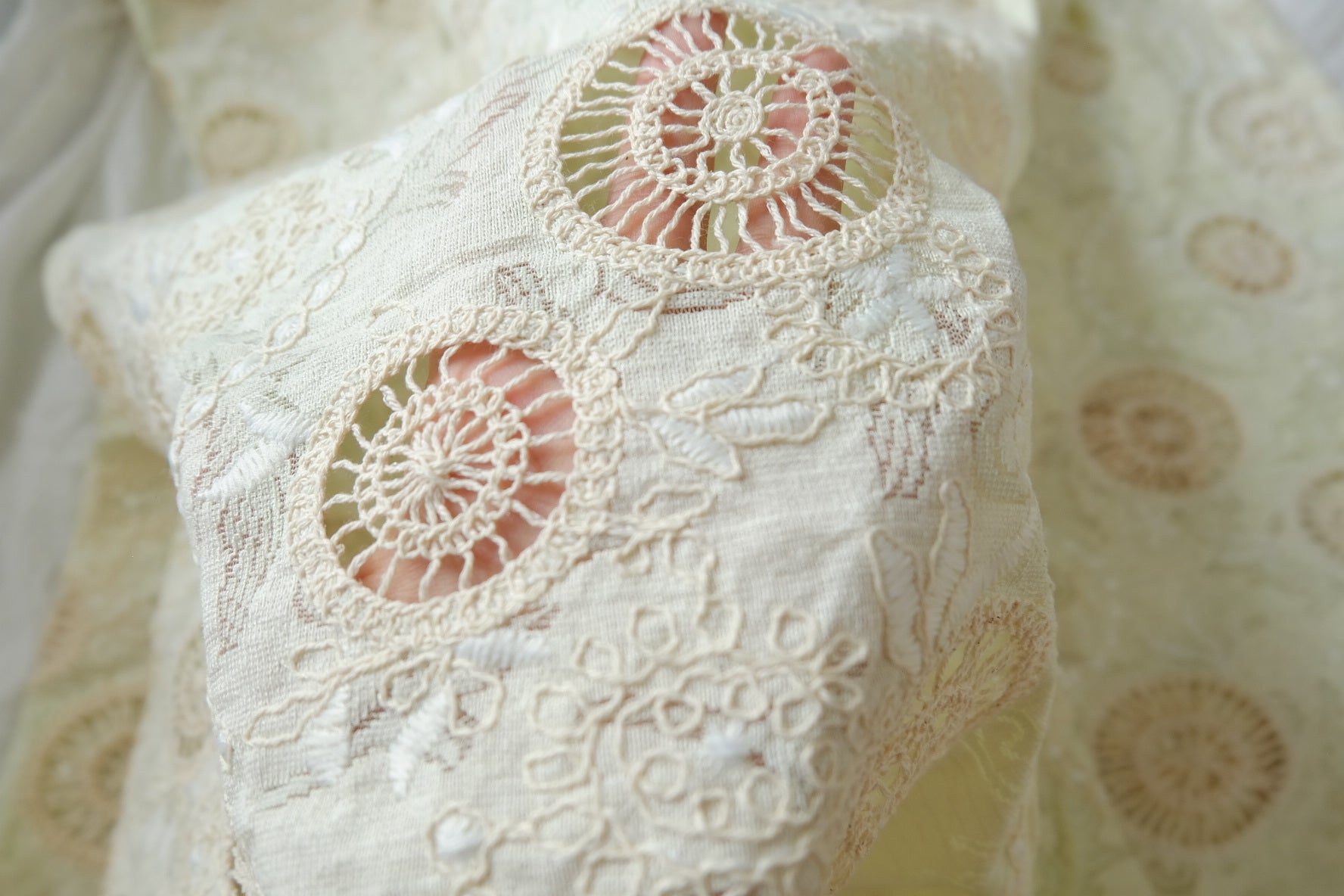 Rococo Cutwork Embroidered Jacquard Fabric – Ornate Cream Statement Textile (2.19 yards)