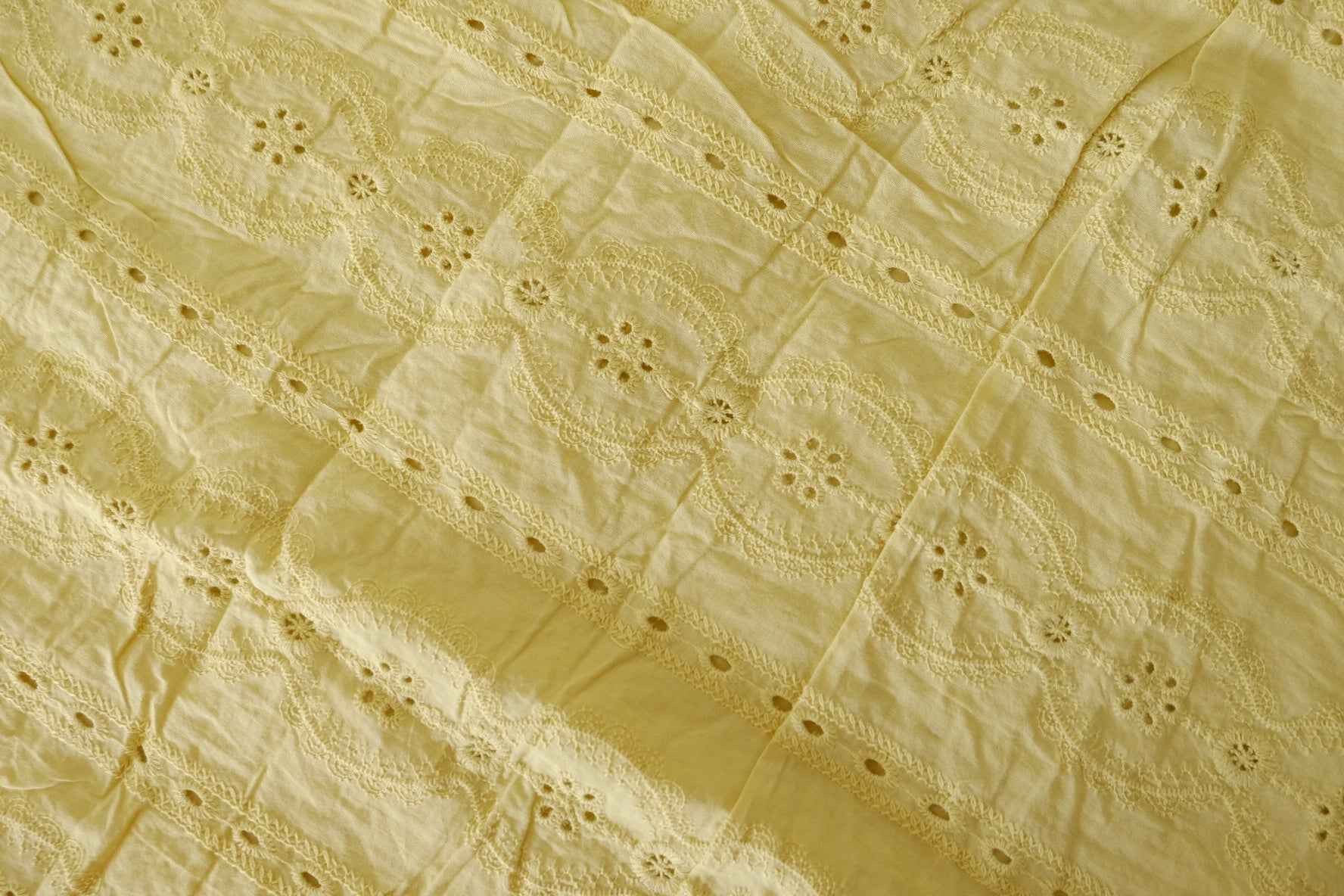 Butter Yellow Embroidered Cotton Fabric – 2.2 yd