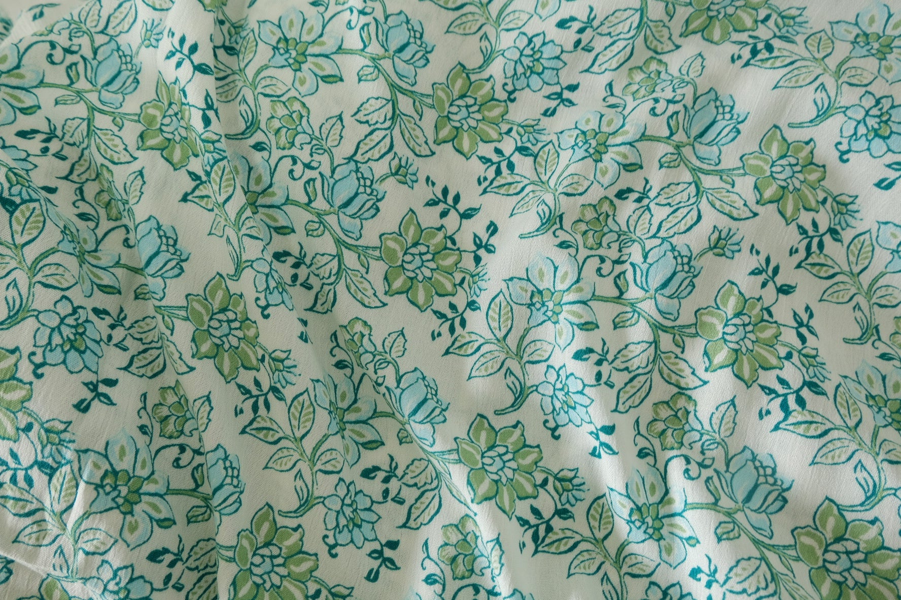 Aqua Green Floral Tencel Cotton Fabric - 1.6 yd