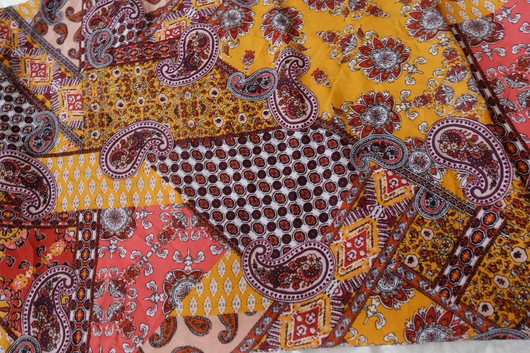 Bohemian Patchwork Chiffon Fabric, Airy Opaque Summer Dress Weight, 2.19 Yards