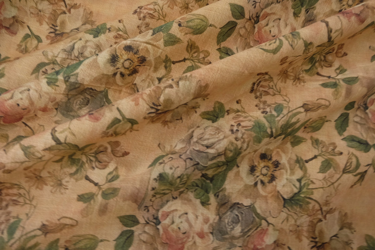 Antique Rose Garden – Vintage Linen Cotton Fabric | 2.2 yards