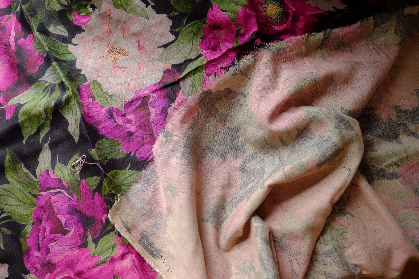 Dark Floral Cotton Linen Double Gauze – 2.2 yd