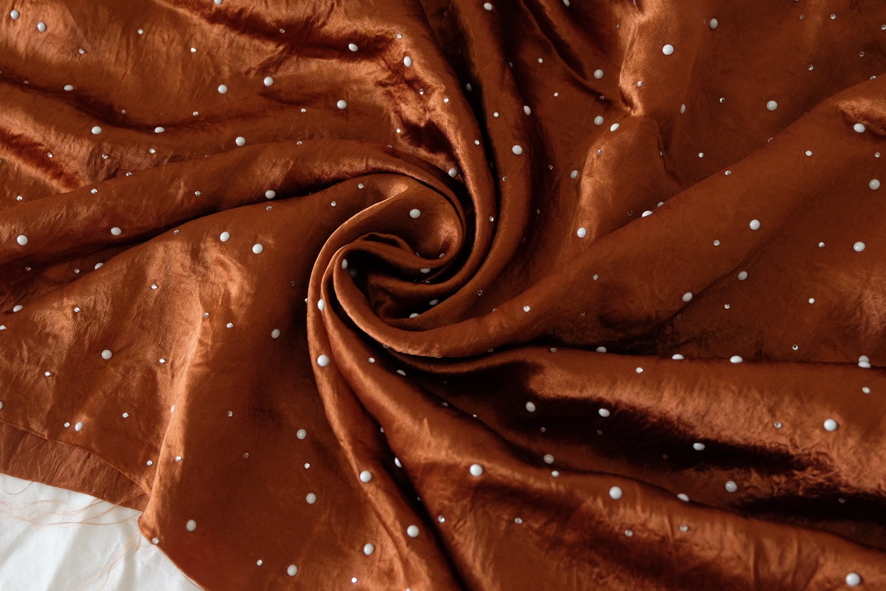 Burnt Copper Pearl-Embellished Acetate Blend Satin – 2 yd
