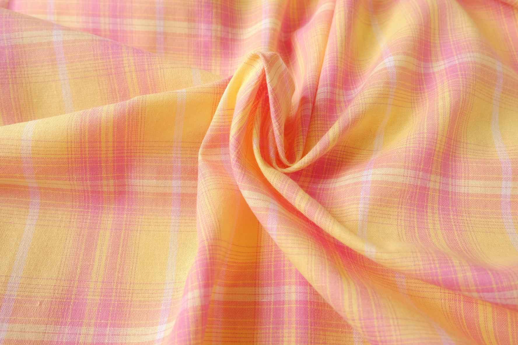 Soft Pastel Plaid Cotton Fabric, Lightweight and Airy, 3.28 Yards