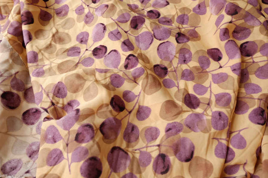 Watercolor Purple Leaf Chiffon Satin Fabric - 2.30 Yards