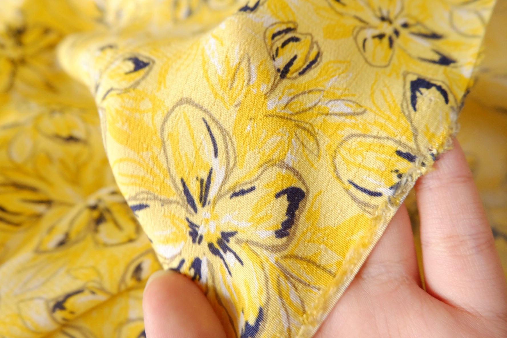 Yellow Floral Rayon-Linen Gauze Dress Fabric - 3.28 yd