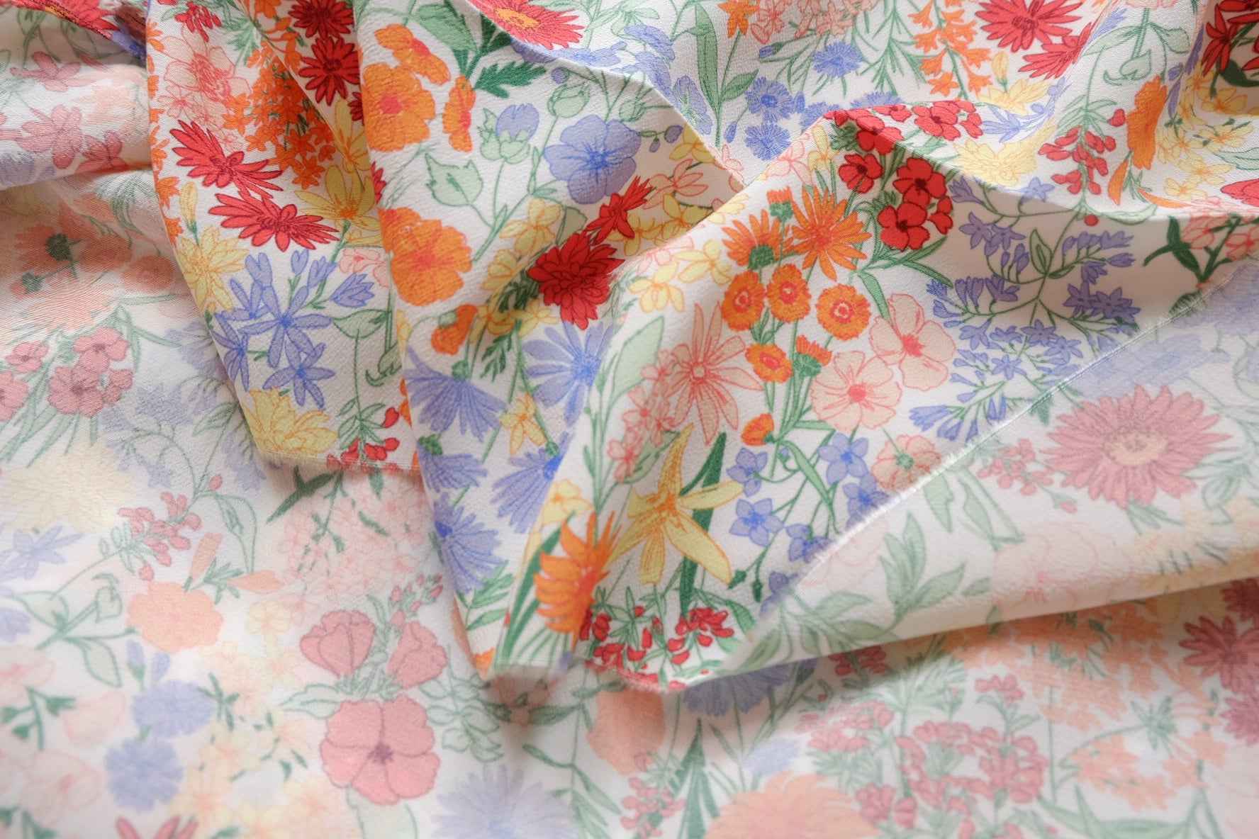Wildflower Rayon Fabric, Silky Drapey Dress Weight, 3.28 Yards