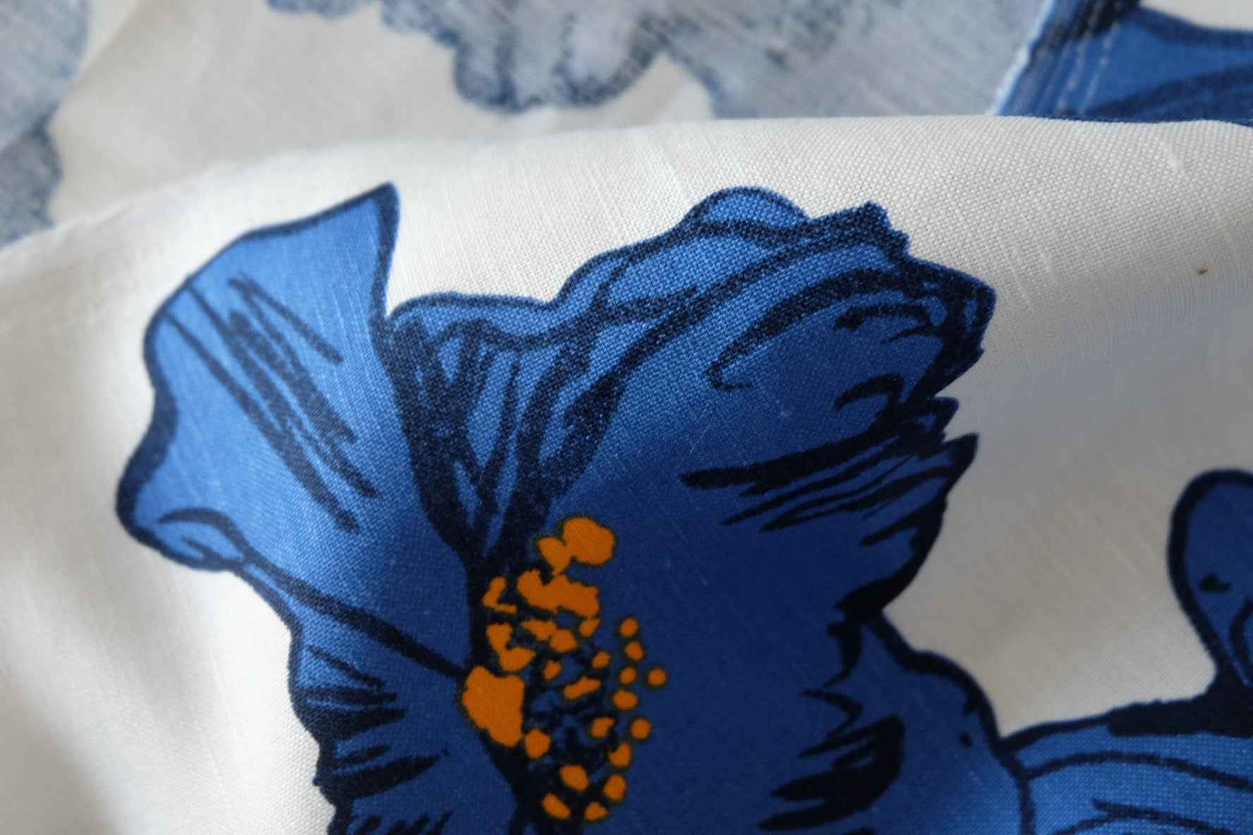Designer Linen Cotton Blend Fabric – Blue Floral Print – 2 yd