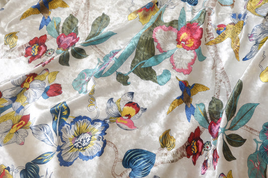 Enchanted Garden – Botanical Print Polyester Velvet Fabric – 2.19 yd