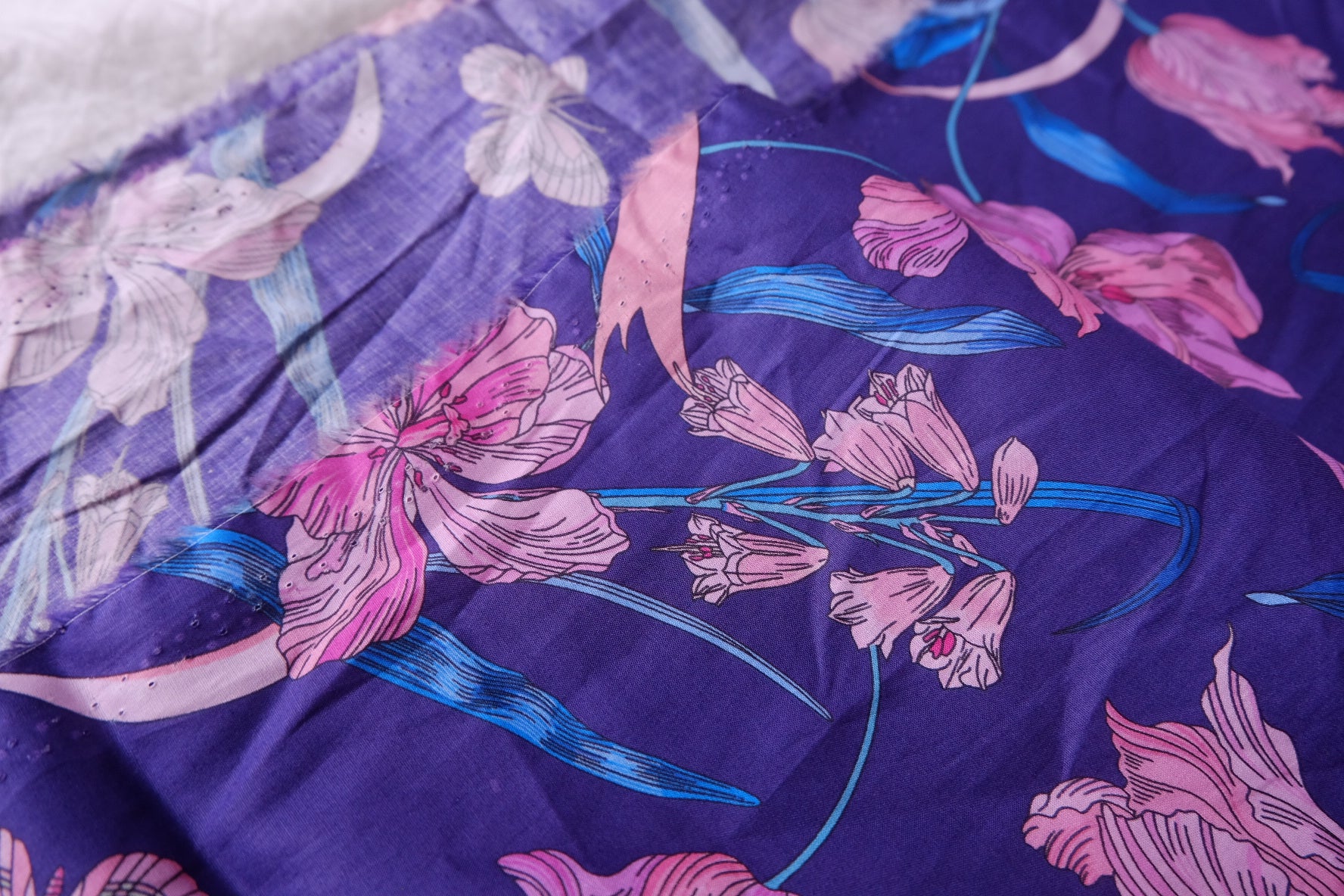Purple Lily Ribbon Cotton Lawn Fabric - 3.28 yd