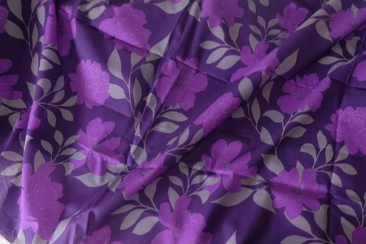 Purple Floral Cotton Voile Fabric – 3.3 Yards