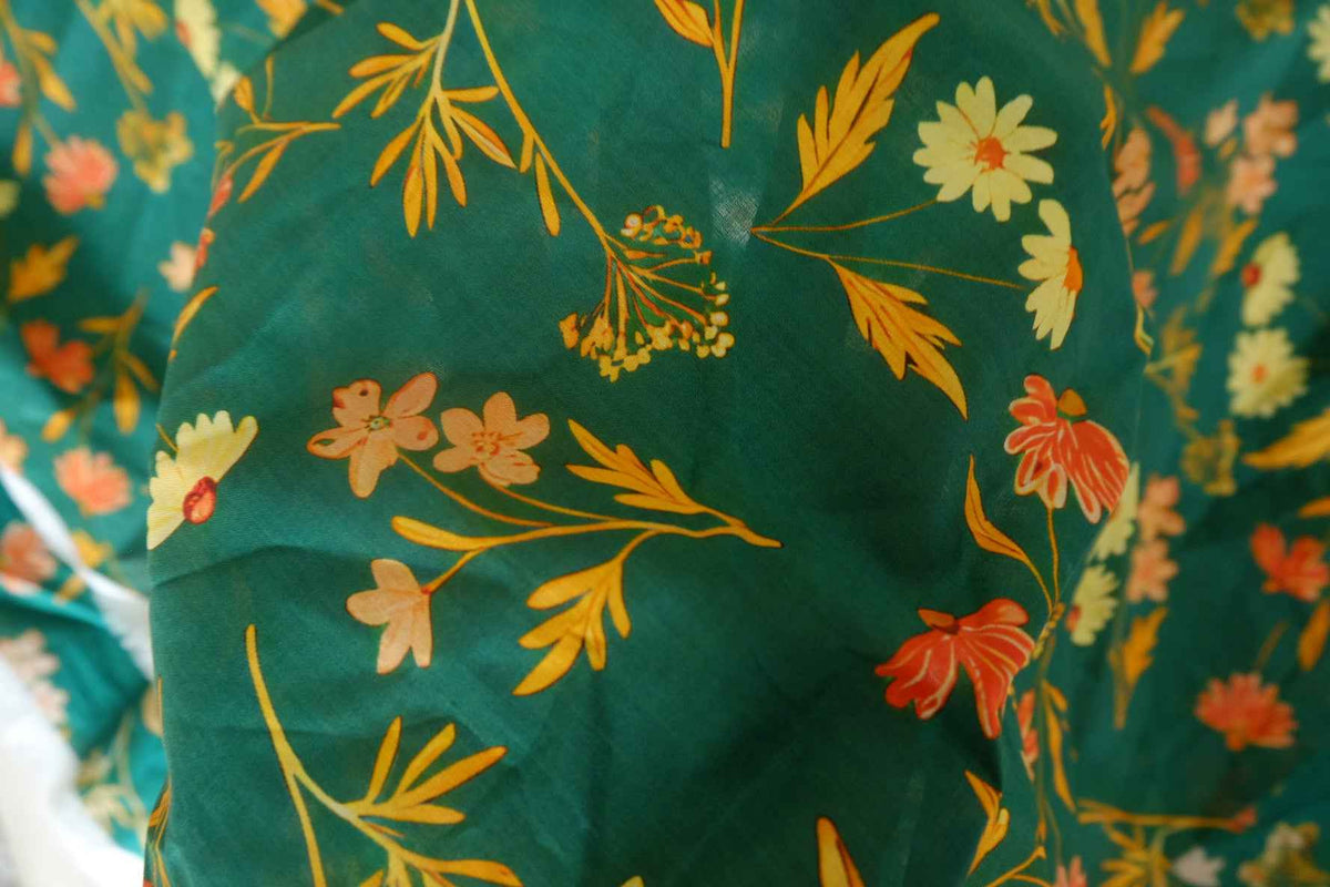 Teal Meadow Floral Cotton Lawn — 3.4 yd