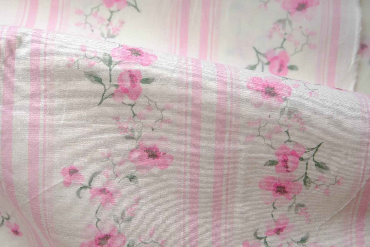 Pink Stripe Floral Cotton Poplin — 2.2 yd