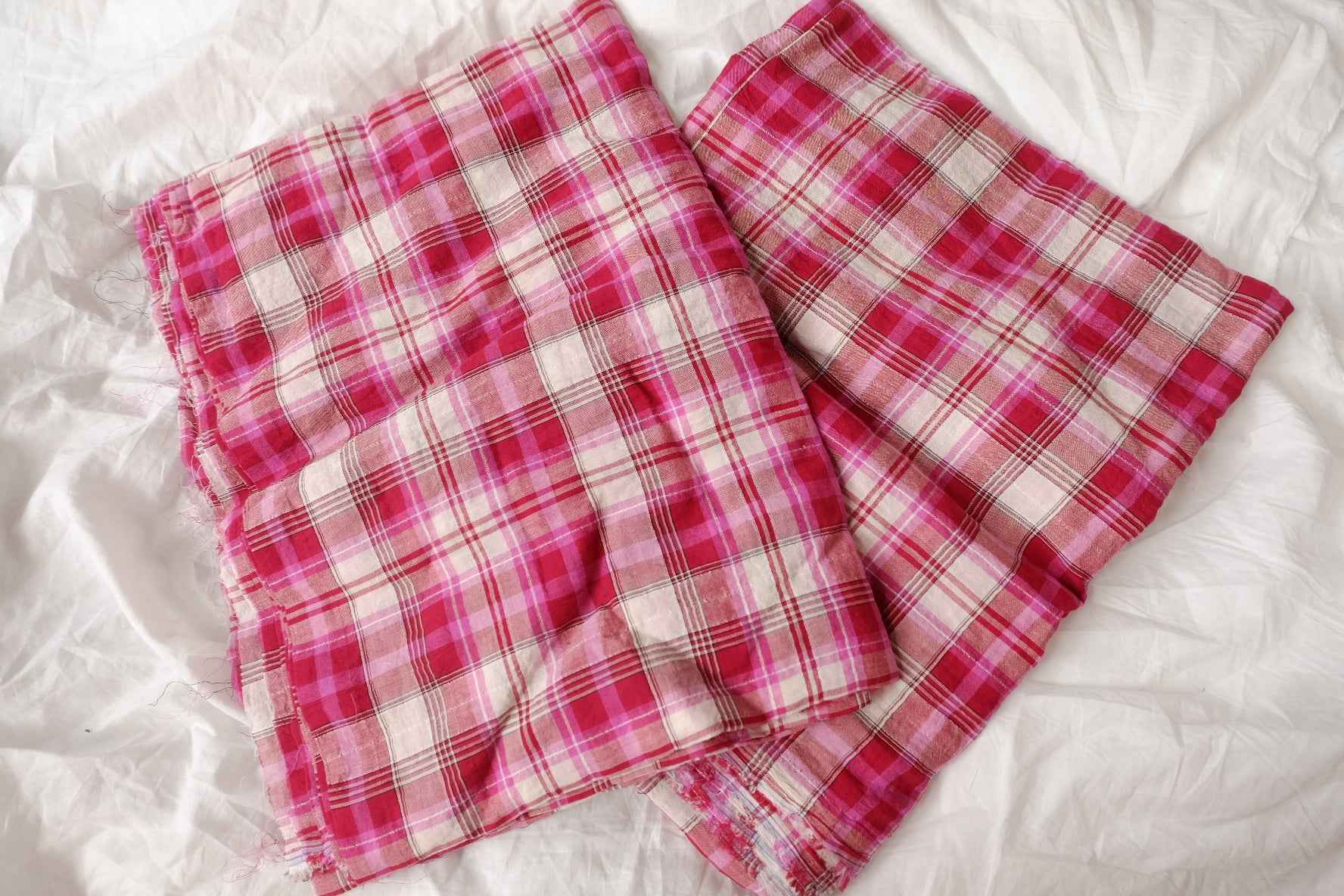 Strawberry Jam Pink Plaid Cotton Fabric, Soft Crisp Shirting Weight, 2.19 Yards