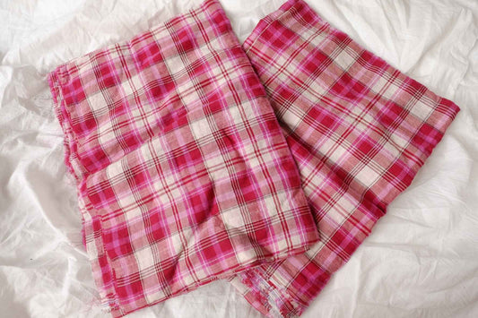 Strawberry Jam Pink Plaid Cotton Fabric, Soft Crisp Shirting Weight, 2.19 Yards