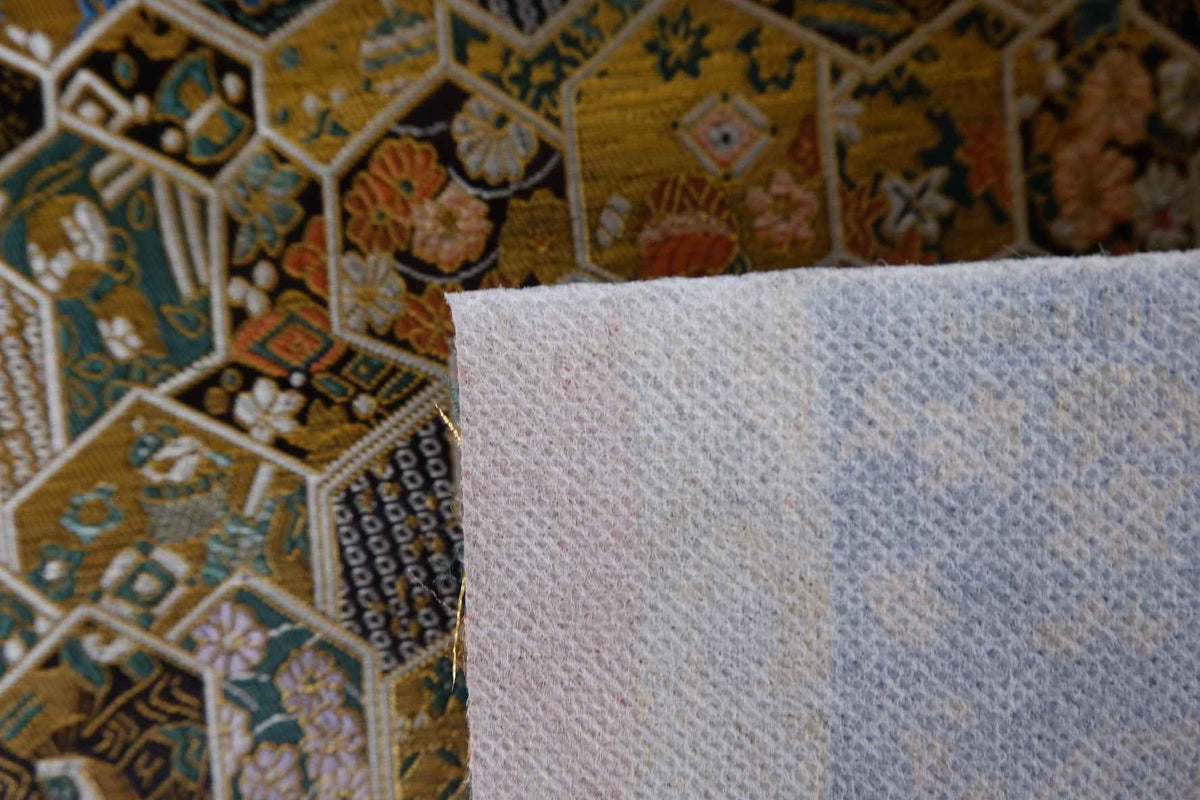 Antique Gold Hexagon Floral Brocade Fabric – 2.2 yd