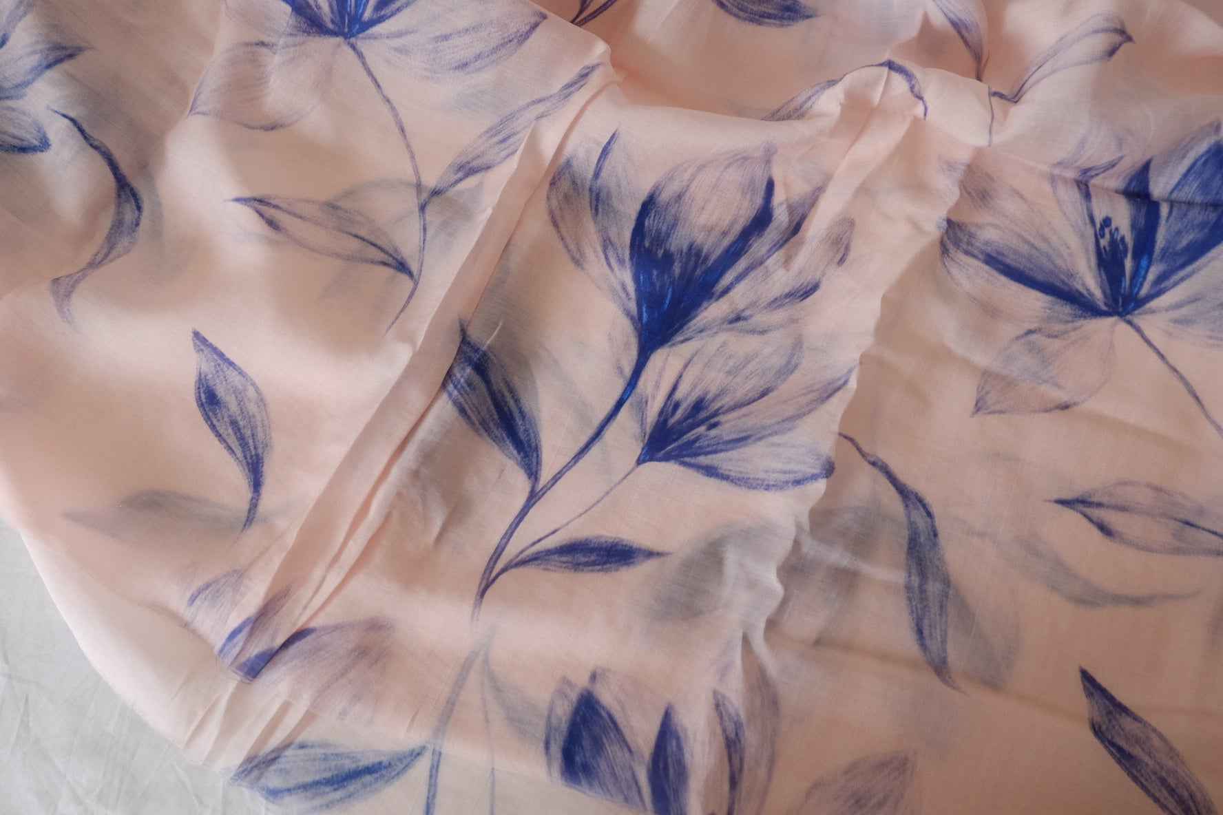 Blue Floral Tencel Ramie Nylon Blend Fabric – 3.3 yd