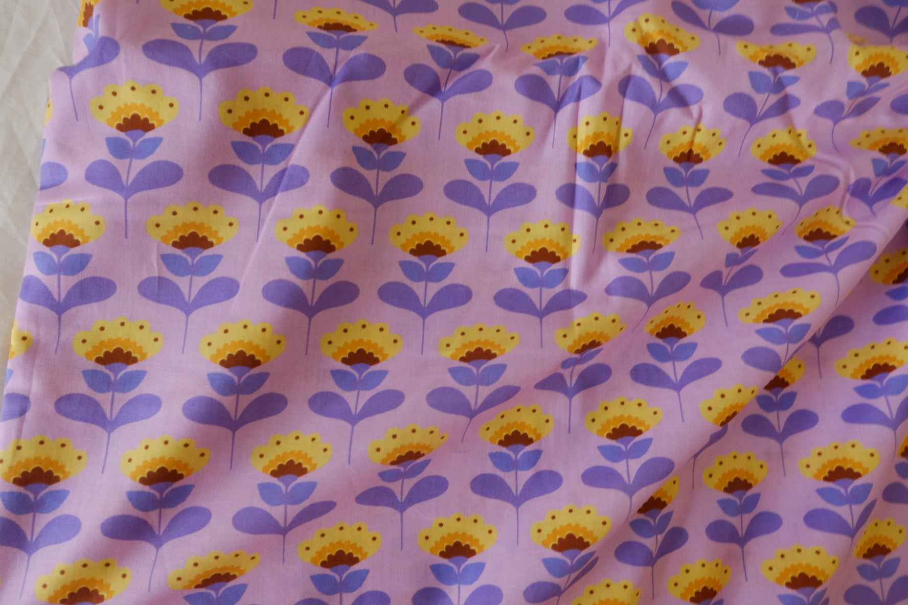 Cotton Lawn Fabric – Pink Purple Floral Garden Print-2.5 yd