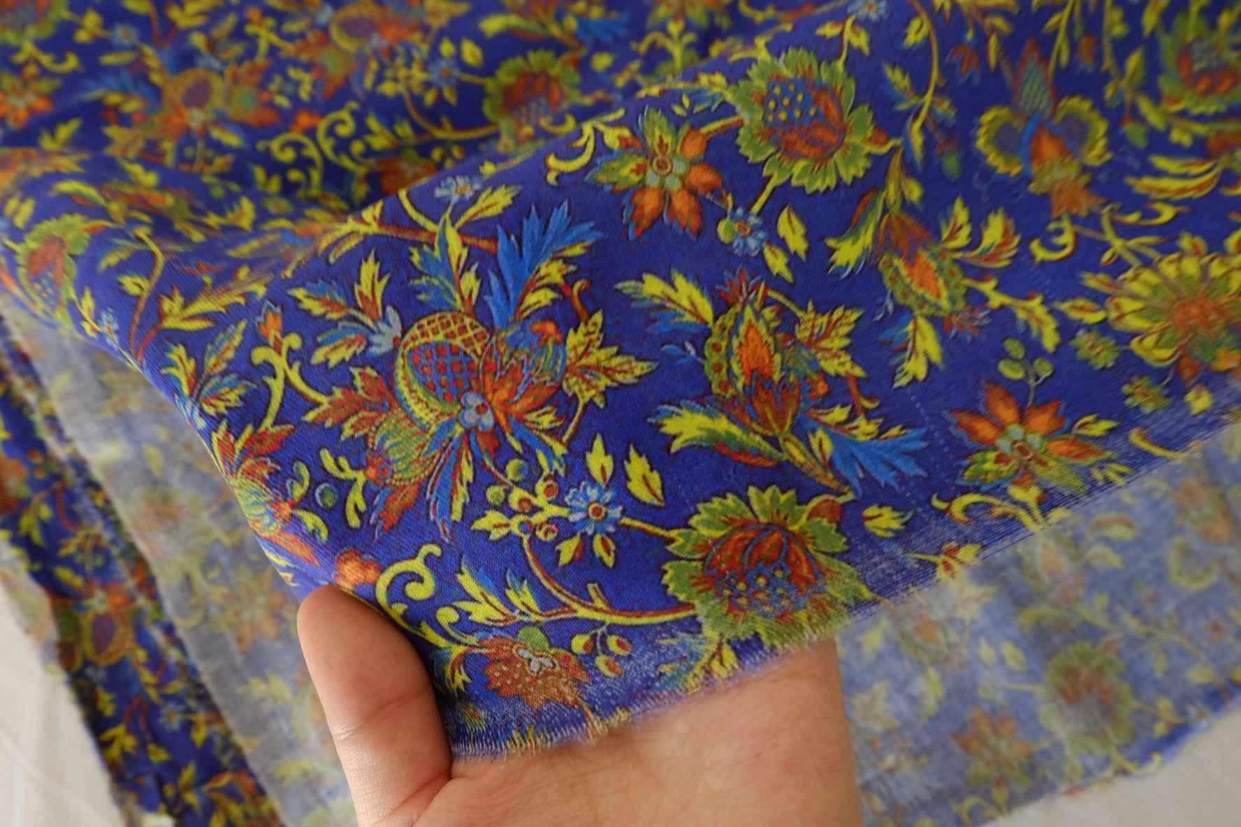 Vintage Blue Botanical Floral Cotton Twill Fabric – 3 yd