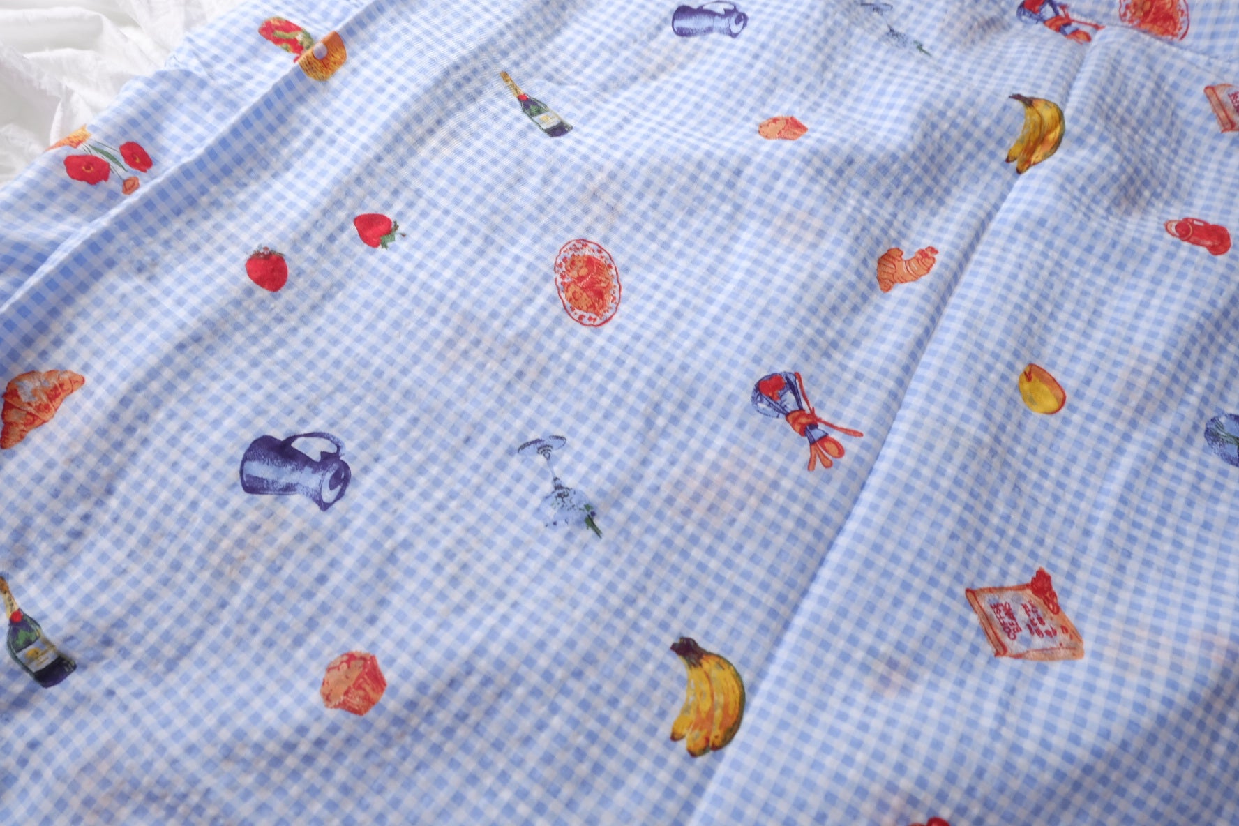 Blue Gingham Picnic Print Lightweight Cotton Fabric — 2.19 yd
