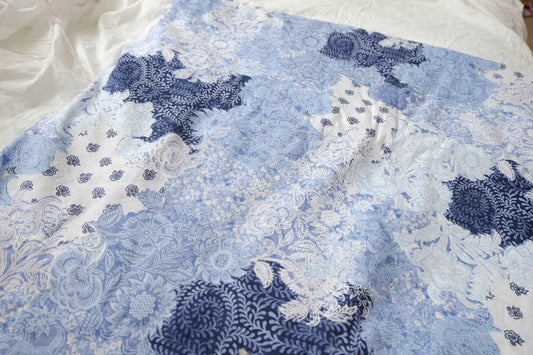 Blue Patchwork Cotton-Linen Fabric - 2.19 yd