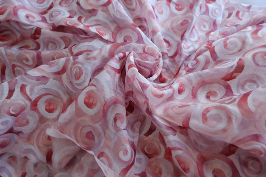 Pink Swirl Tencel Linen Sheer Fabric - 2.73 yd