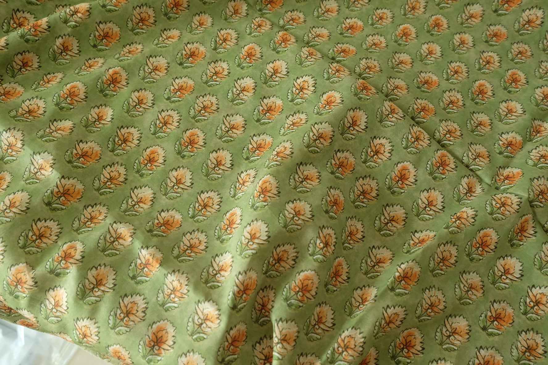 Green Floral Cotton Lawn Fabric – 2.2 yd