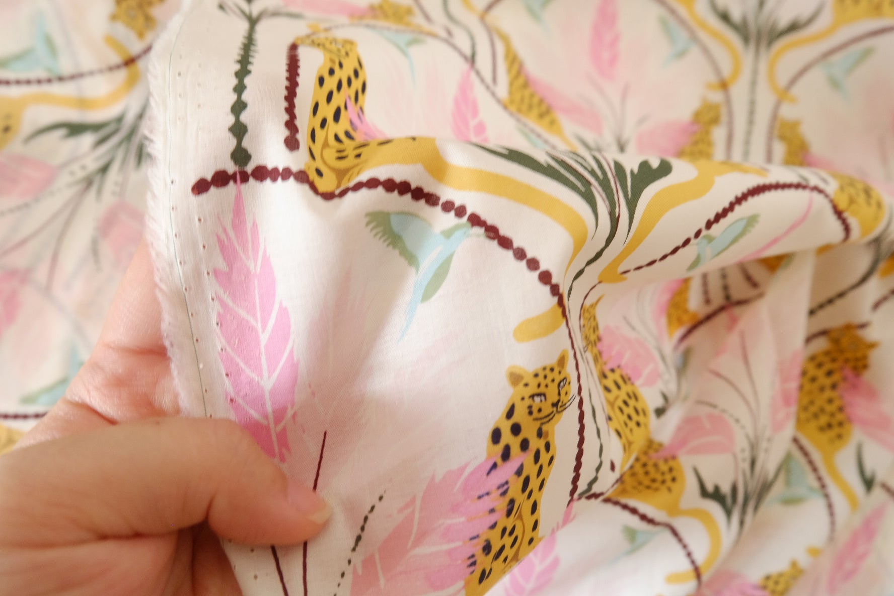 Retro Leopard Garden Cotton Fabric – Pink & Cream Print – 2.2 yd