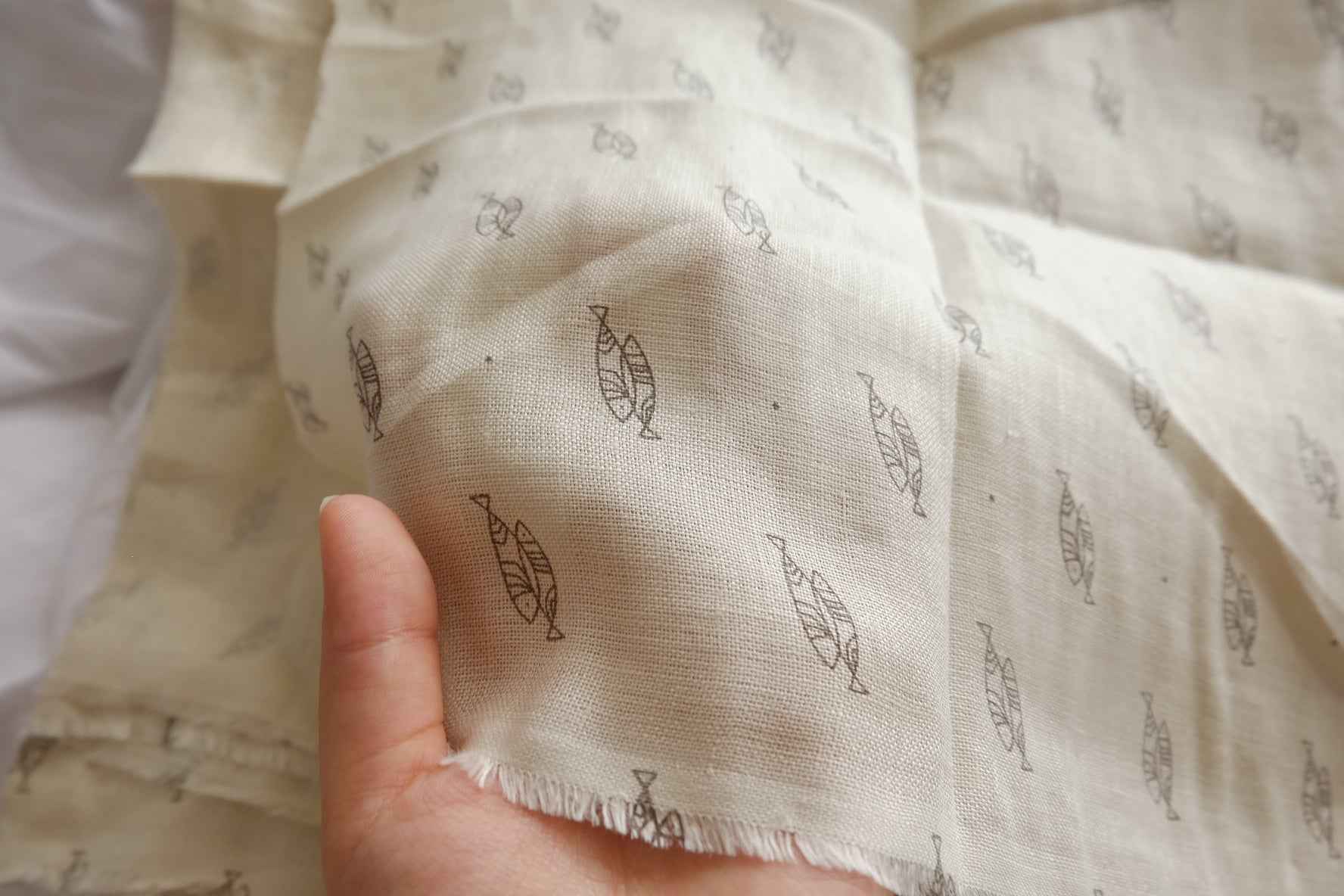 Natural Fish Print Linen Fabric - 2.19 yd