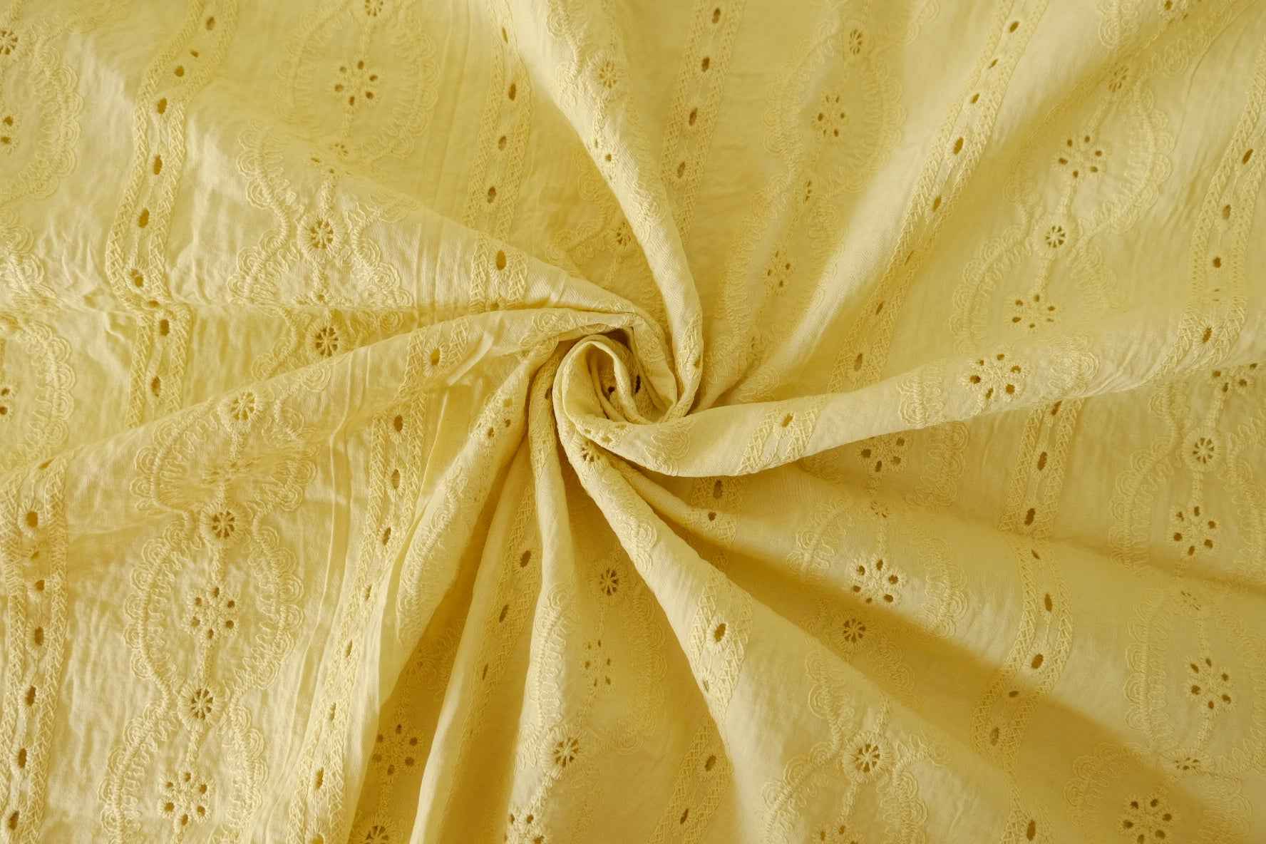 Butter Yellow Embroidered Cotton Fabric – 2.2 yd