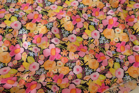 Bright Watercolor Floral Cotton Lawn Fabric - 2.5 yd