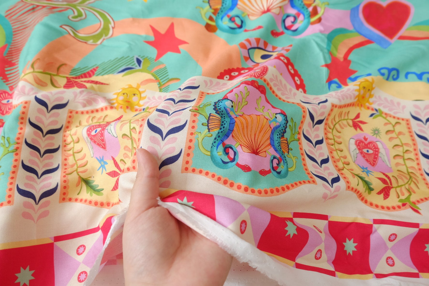 Seahorse Resort Scarf Print Rayon Challis — 3.28 yd