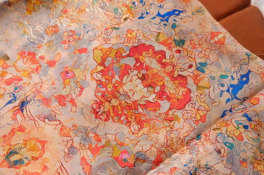 Abstract Dunhuang Silk Jacquard Fabric, Glossy Fluid Art Textile, 2.19 Yards